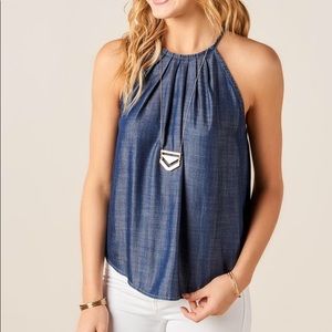 Francesca’s Blue Chambray Halter Tank Top size S